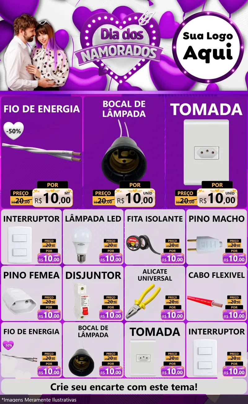 Modelo de Encarte para Encarte Grande com o tema Dia dos Namorados para Materiais Elétricos