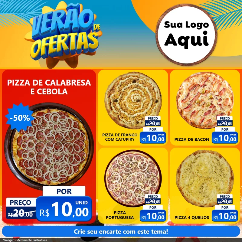 Modelo de Rede Social para Feed Facebook com o tema Verão de Ofertas para Pizzaria