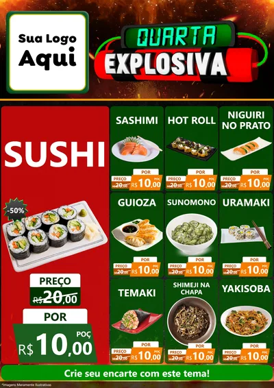 Modelo de Encarte para Encarte A4 Vertical com o tema Quarta Explosiva para Comida japonesa