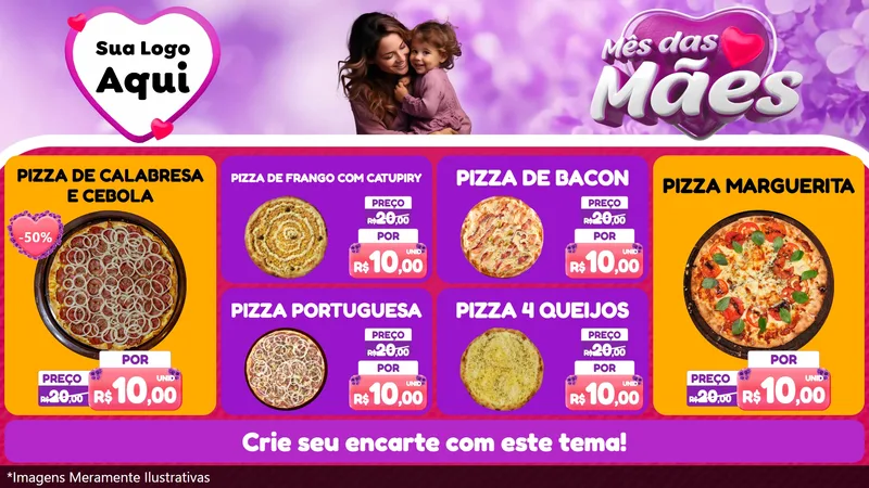 Modelo de TV para TV Horizontal com o tema Mês das Mães para Pizzaria