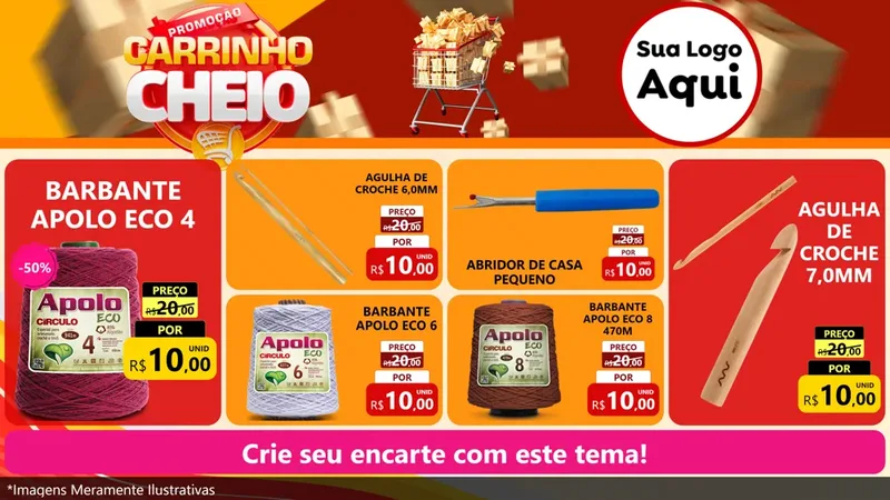 Modelo de TV para TV Horizontal com o tema Promoção carrinho cheio para Armarinho e Aviamentos