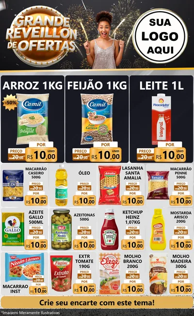 Modelo de Encarte para Encarte Grande com o tema Grande Réveillon de Ofertas para Supermercado