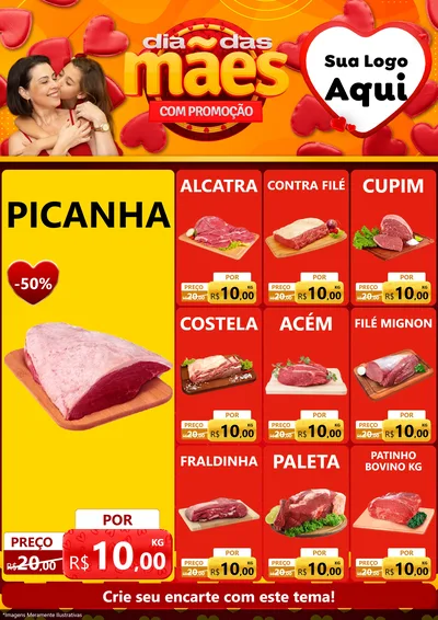 Modelo de Encarte para Encarte A4 Vertical com o tema Dia das Mães com Promoção para Açougue