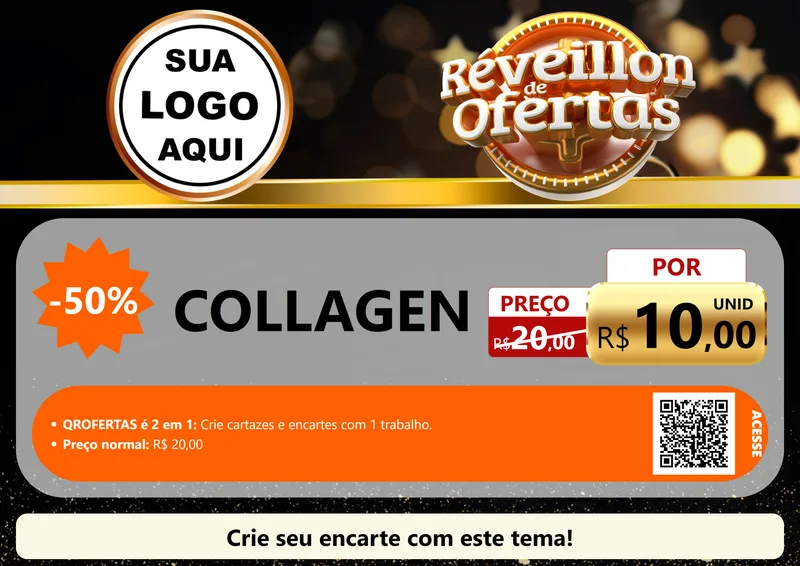 Modelo de Cartaz para Cartaz A4 Horizontal com o tema Réveillon de Ofertas para Suplementos alimentares