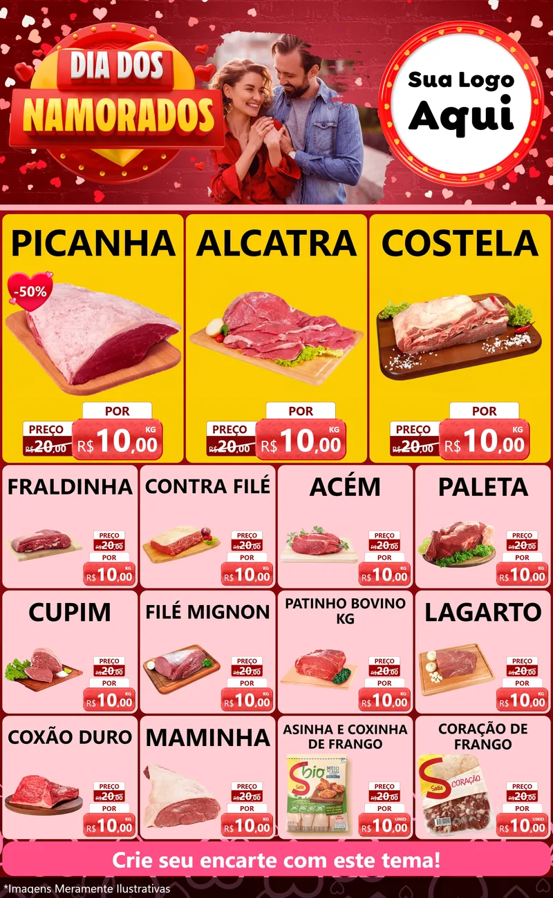 Modelo de Encarte para Encarte Grande com o tema Dia Dos Namorados para Açougue