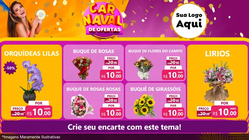 Modelo de TV para TV Horizontal com o tema Carnaval de Ofertas para Floricultura e jardim