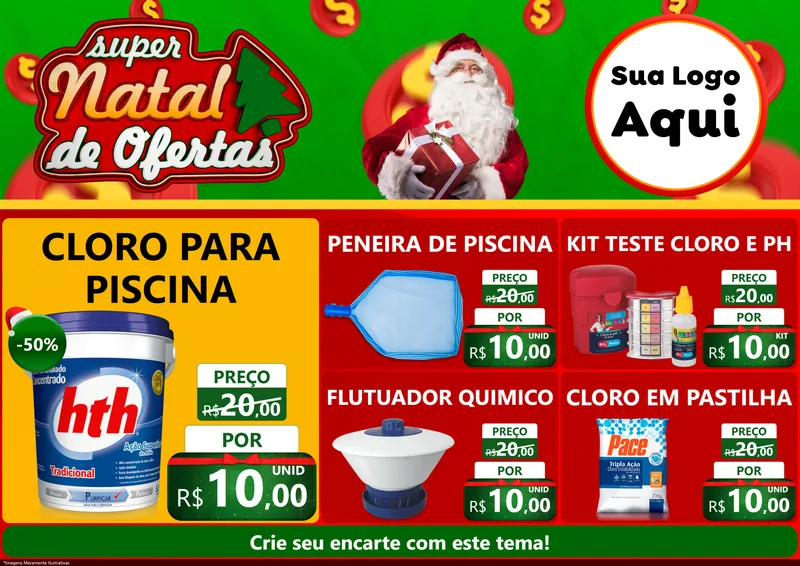Modelo de Encarte para Encarte A4 Horizontal com o tema Super Natal de Ofertas para Produtos para Piscina
