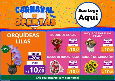 Modelo de Encarte para Encarte A4 Horizontal com o tema Carnaval de Ofertas para Floricultura e jardim
