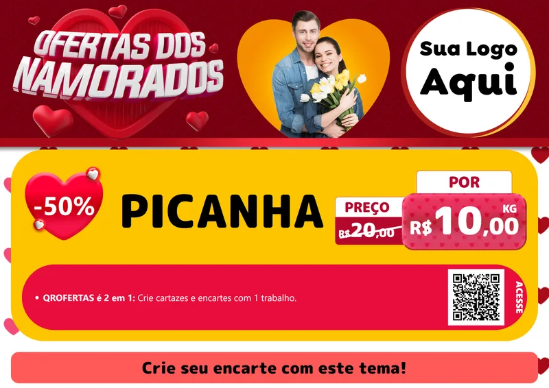Modelo de Cartaz para Cartaz A4 Horizontal com o tema Ofertas Dos Namorados para Açougue