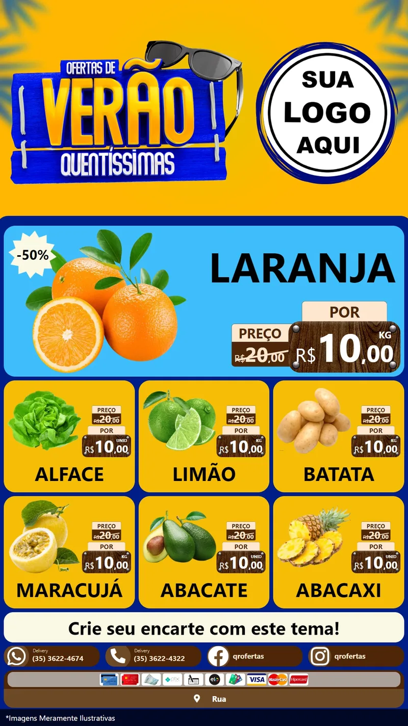 Modelo de Rede Social para Stories com o tema Ofertas de Verão Quentíssimas para Hortifrúti