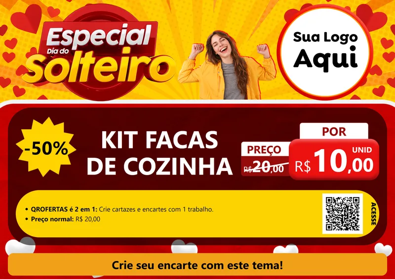 Modelo de Cartaz para Cartaz A4 Horizontal com o tema Especial Dia do Solteiro para Utilidades Domésticas
