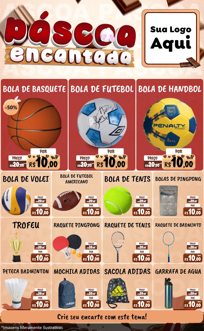 Modelo de Encarte para Encarte Grande com o tema Páscoa Encantada para Artigos Esportivos