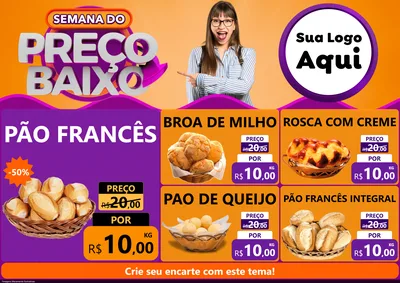 Modelo de Encarte para Encarte A4 Horizontal com o tema Semana do Preço Baixo para Padaria