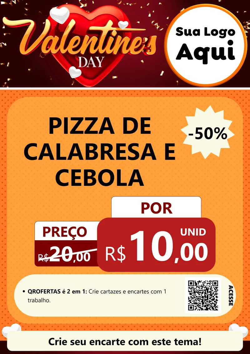 Modelo de Cartaz para Cartaz A4 Vertical com o tema Valentine's Day para Pizzaria