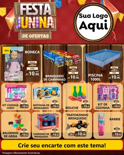 Modelo de Rede Social para Feed Instagram com o tema Festa Junina de Ofertas para Brinquedos