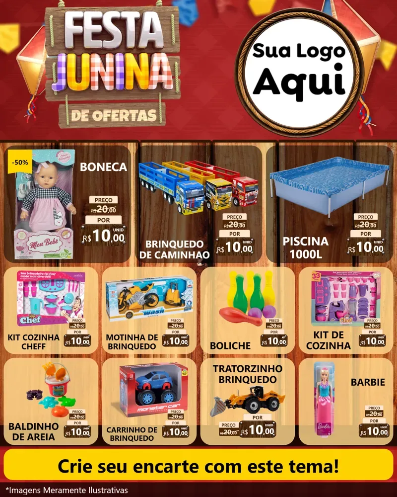 Modelo de Rede Social para Feed Instagram com o tema Festa Junina de Ofertas para Brinquedos