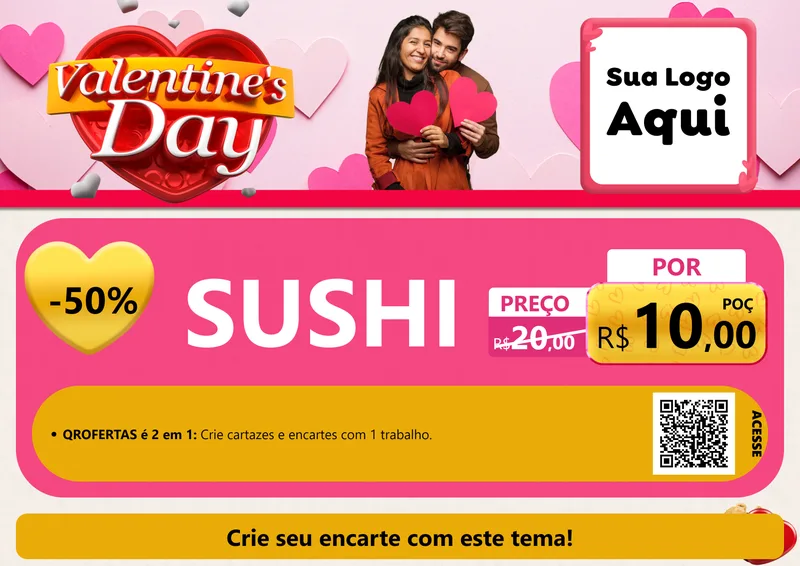 Modelo de Cartaz para Cartaz A4 Horizontal com o tema Valentine's Day para Comida japonesa