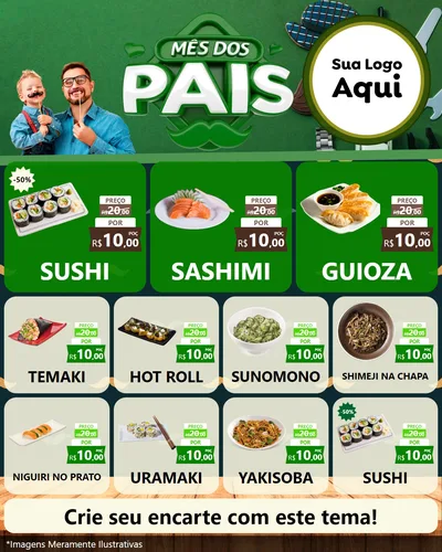 Modelo de Rede Social para Feed Instagram com o tema Mês dos Pais para Comida japonesa