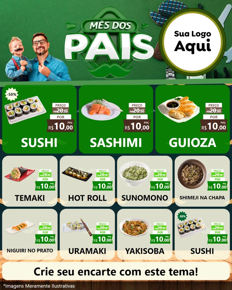 Modelo de Rede Social para Feed Instagram com o tema Mês dos Pais para Comida japonesa
