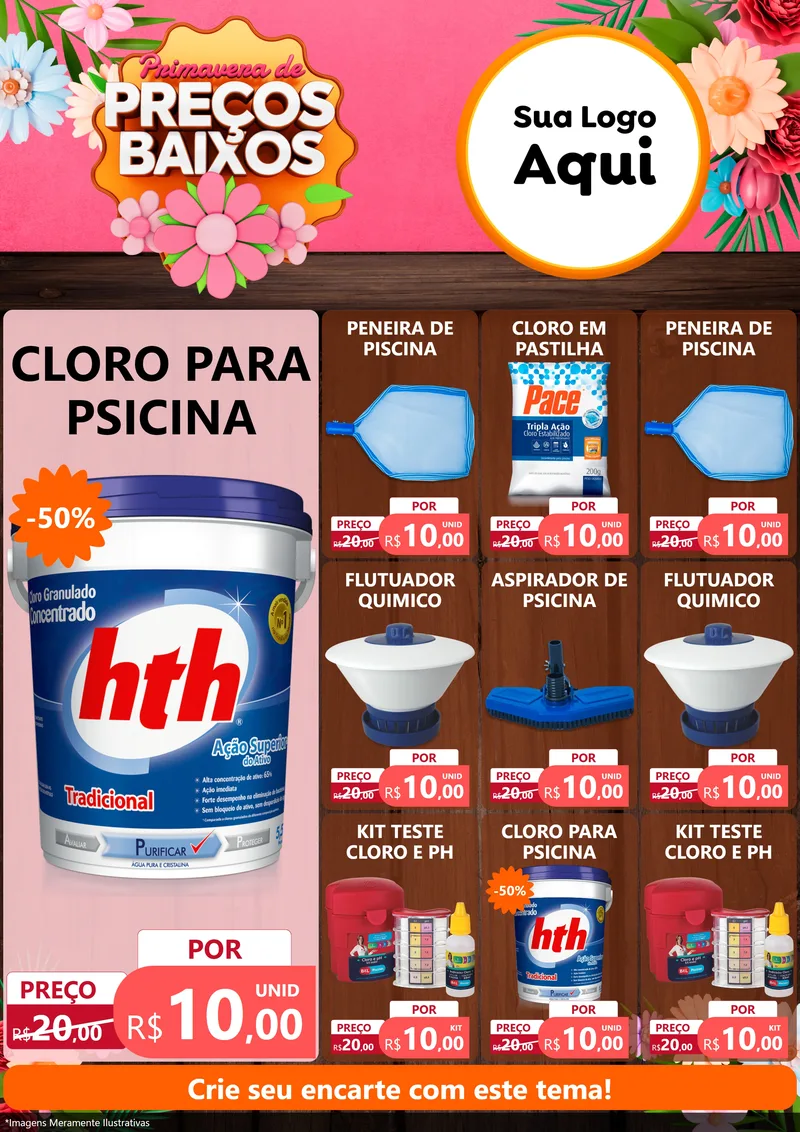 Modelo de Encarte para Encarte A4 Vertical com o tema Primavera de Preços Baixos para Produtos para Piscina
