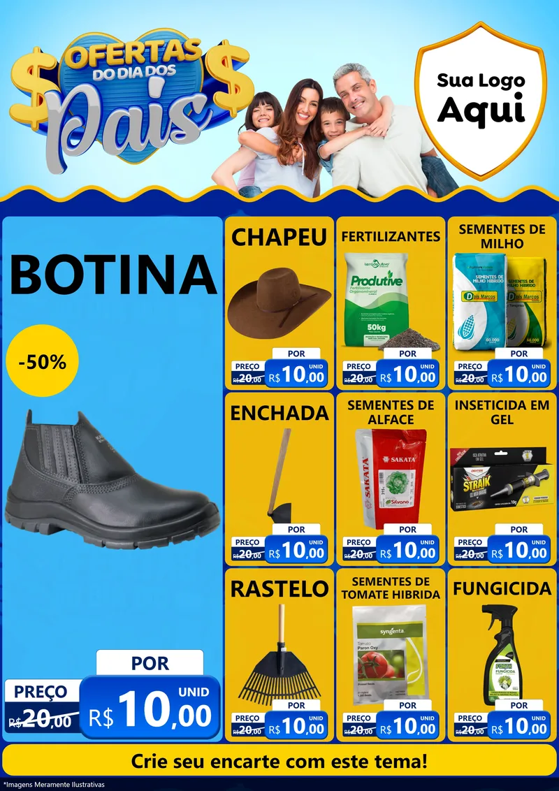 Modelo de Encarte para Encarte A4 Vertical com o tema Ofertas do Dia dos Pais para Agropecuária