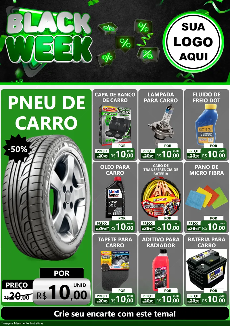 Modelo de Encarte para Encarte A4 Vertical com o tema Black Week para Auto peças