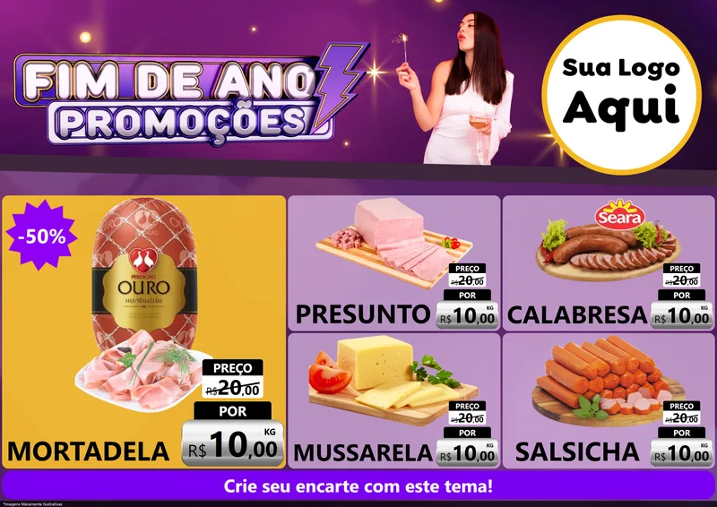 Modelo de Encarte para Encarte A4 Horizontal com o tema Fim de Ano Promoções para Frios e Laticínios
