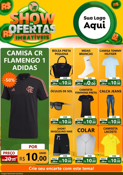 Modelo de Encarte para Encarte A4 Vertical com o tema Show de Ofertas Imbatíveis para Roupas e acessórios