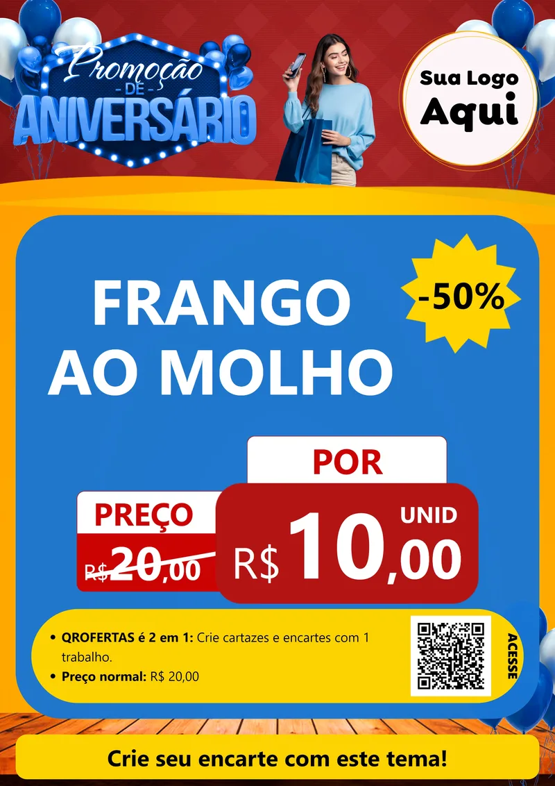 Modelo de Cartaz para Cartaz A4 Vertical com o tema Promoção de Aniversário para Restaurante