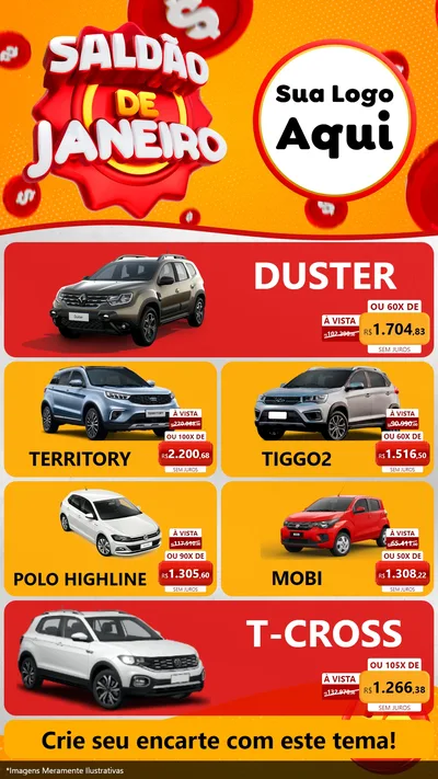 Modelo de TV para TV Vertical com o tema Saldão de Janeiro para Concessionaria de Carros