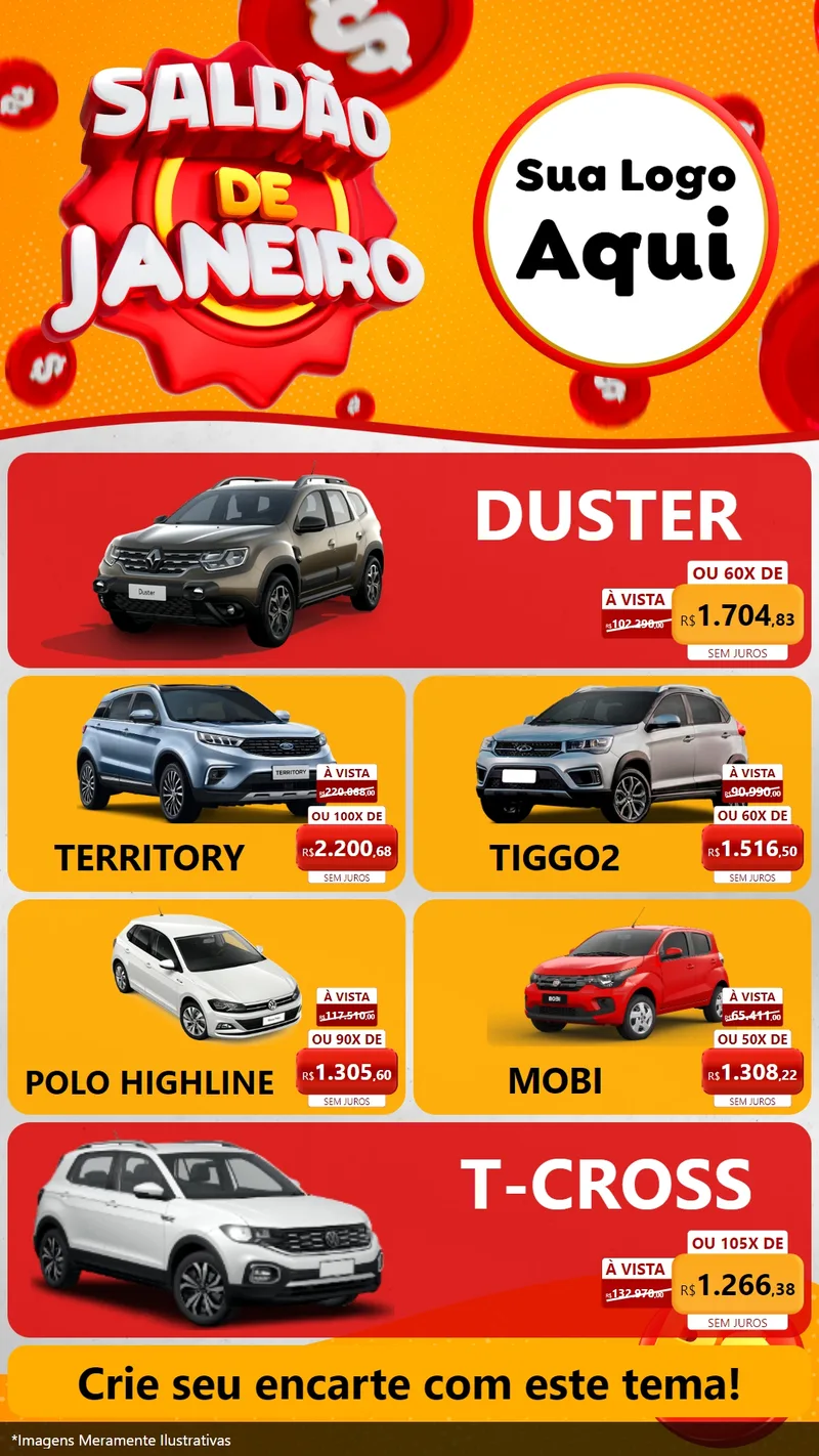 Modelo de TV para TV Vertical com o tema Saldão de Janeiro para Concessionaria de Carros
