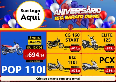 Modelo de Encarte para Encarte A4 Horizontal com o tema Aniversário para Concessionaria de Motos