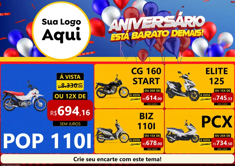 Modelo de Encarte para Encarte A4 Horizontal com o tema Aniversário para Concessionaria de Motos