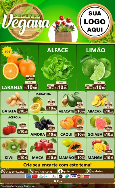Modelo de Encarte para Encarte Grande com o tema Segunda Vegana para Hortifrúti