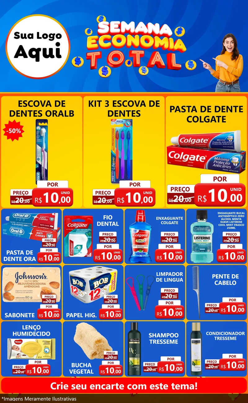Modelo de Encarte para Encarte Grande com o tema Semana Economia Total para Higiene Pessoal