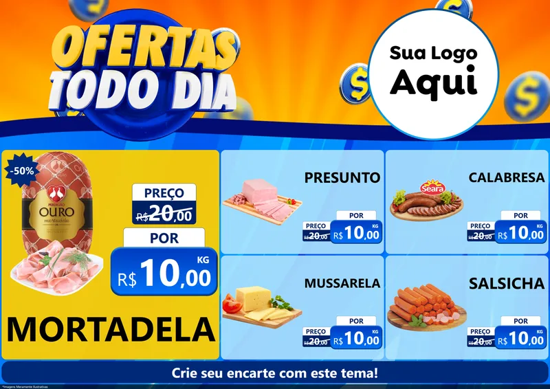 Modelo de Encarte para Encarte A4 Horizontal com o tema Ofertas Todo Dia para Frios e Laticínios