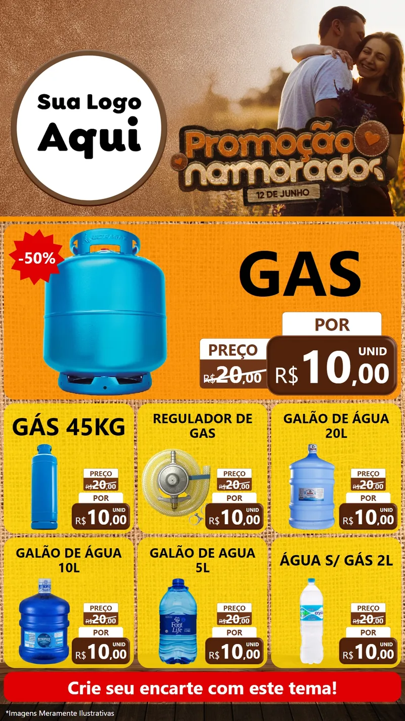 Modelo de Rede Social para Stories com o tema Promoção Namorados para Água e gás