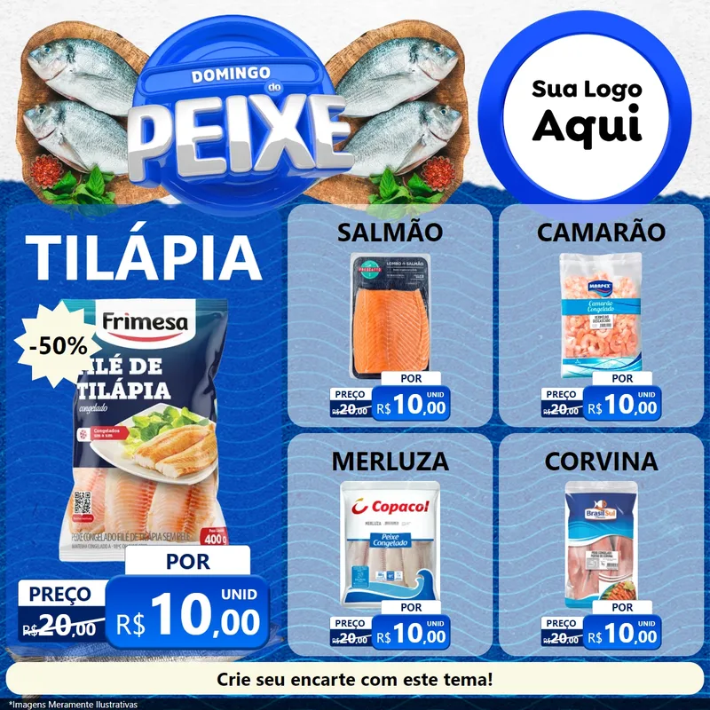 Modelo de Rede Social para Feed Facebook com o tema Domingo do Peixe para Peixaria
