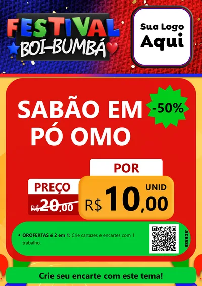 Modelo de Cartaz para Cartaz A4 Vertical com o tema Festival Boi-Bumbá para Produtos de Limpeza