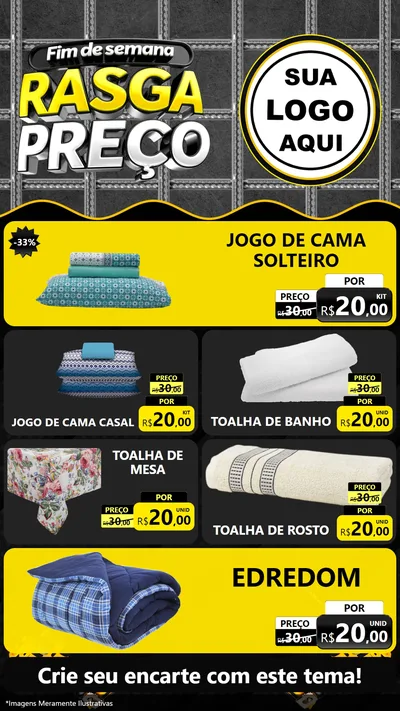 Modelo de TV para TV Vertical com o tema Fim de Semana Rasga Preço para Cama, Mesa e Banho