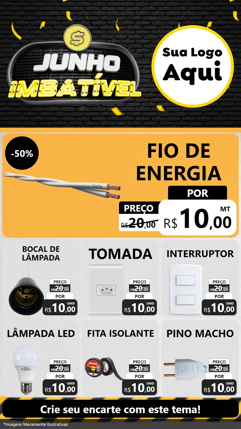 Modelo de Rede Social para Stories com o tema Junho Imbatível para Materiais Elétricos