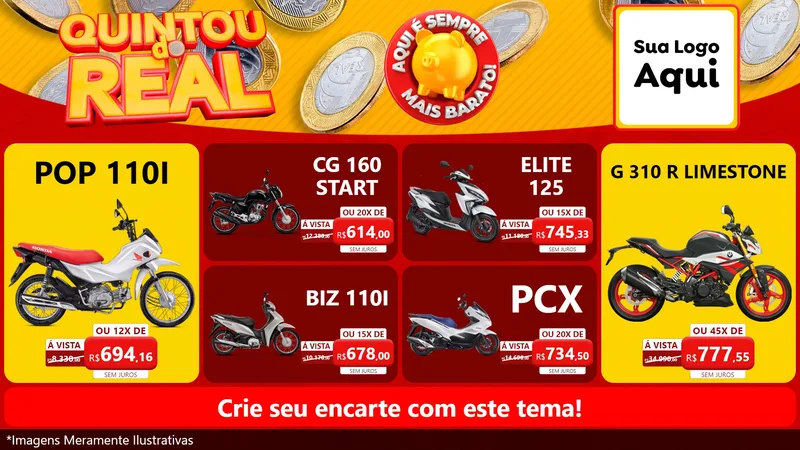 Modelo de TV para TV Horizontal com o tema Quintou do Real para Concessionaria de Motos