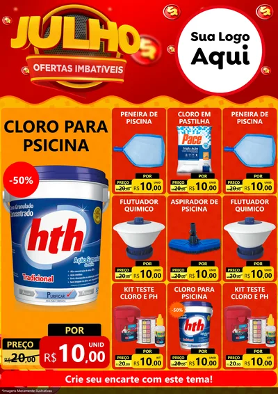 Modelo de Encarte para Encarte A4 Vertical com o tema Julho Ofertas Imbatíveis para Produtos para Piscina