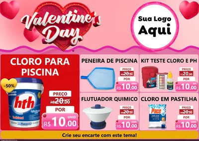 Modelo de Encarte para Encarte A4 Horizontal com o tema Valentine's Day para Produtos para Piscina