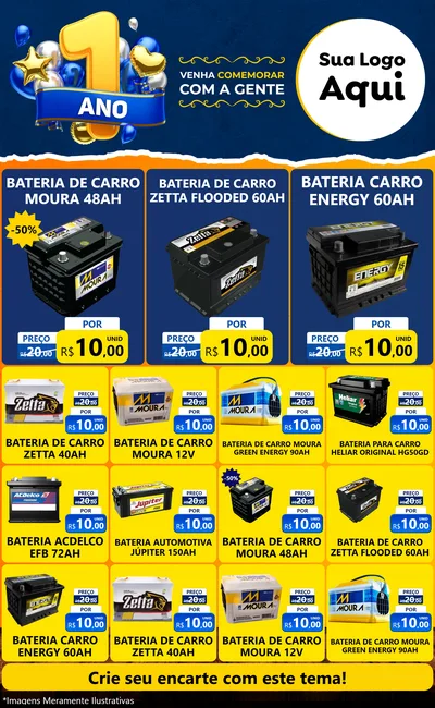 Modelo de Encarte para Encarte Grande com o tema Um Ano de Aniversário para Baterias Elétricas