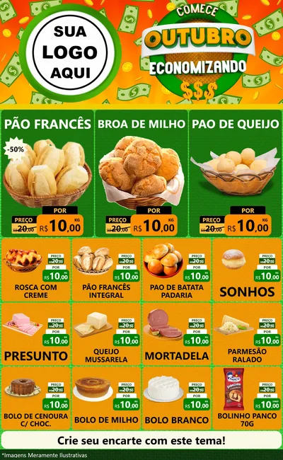 Modelo de Encarte para Encarte Grande com o tema Comece Outubro Economizando para Padaria