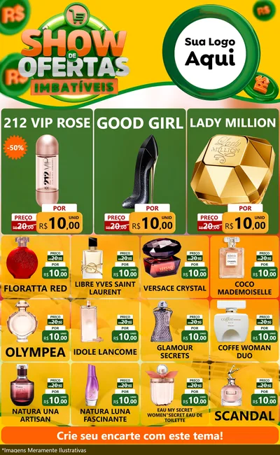 Modelo de Encarte para Encarte Grande com o tema Show de Ofertas Imbatíveis para Perfumes