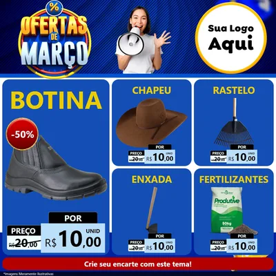 Modelo de Rede Social para Feed Facebook com o tema Ofertas de Março para Agropecuária