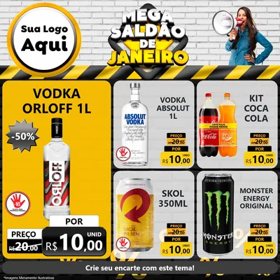 Modelo de Rede Social para Feed Facebook com o tema Mega Saldão de Janeiro para Distribuidora de bebidas