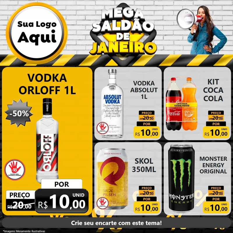 Modelo de Rede Social para Feed Facebook com o tema Mega Saldão de Janeiro para Distribuidora de bebidas